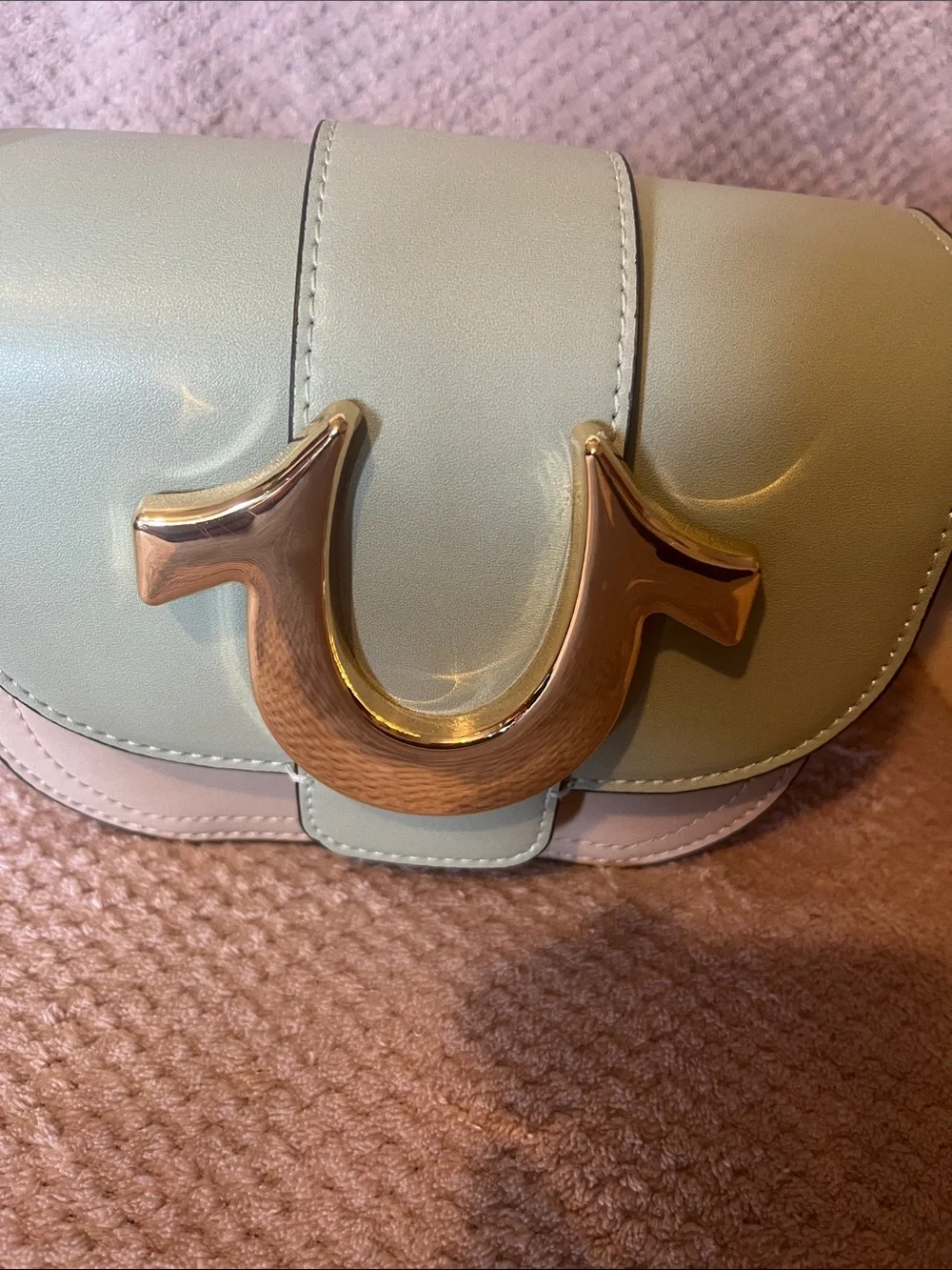 True Religion Mint Green Leather Crossbody with Beige Canvas Strap